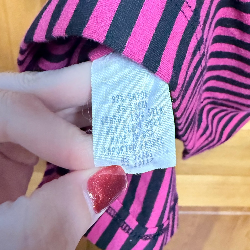 Vintage Y2K Betsey Johnson Hot Pink Black Stripe Midi Dress medium sexy - Picture 6 of 9